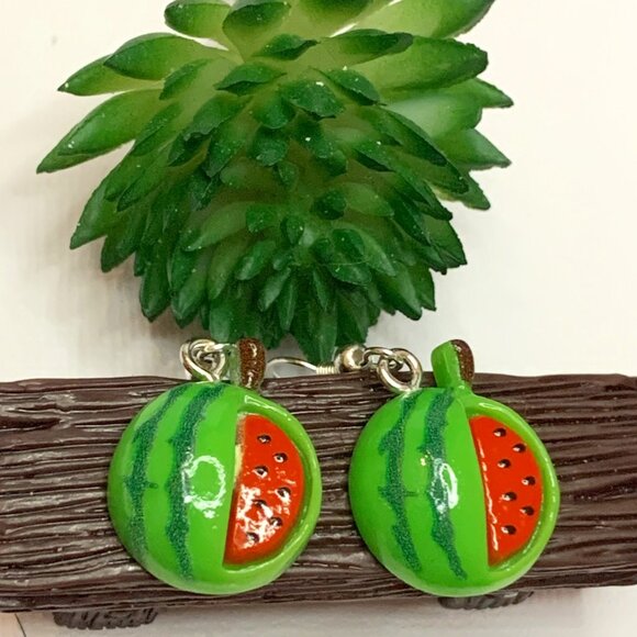 Watermelon Earring, Summer Earring, Funny Food Earring, Fruit Earring, Gift Idea - Picture 4 of 7